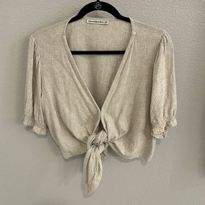 Linen Blend Crop Blouse